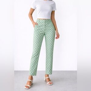 Club Monaco Green Geometric Print Cropped Pants Slim Fit Size 6